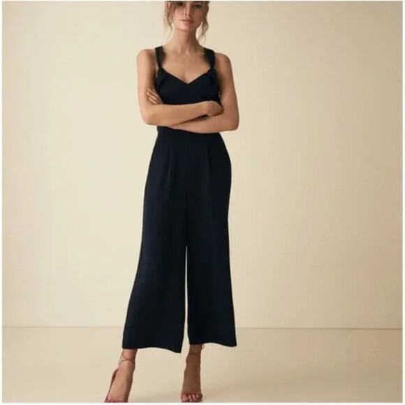 Reiss London Amika Cross Back Ruffle Jumpsuit in Navy Blue sz 2 - Picture 2 of 14